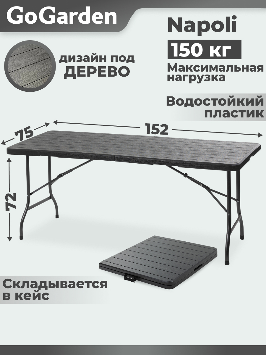 Изображение товара Нераздвижной складной садовый стол GOGARDEN Napoli 152 см черный из водостойкого пластика