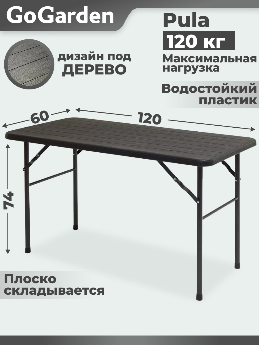 Изображение товара Стол складной садовый GOGARDEN PULA 120x60 см венге водостойкий пластик