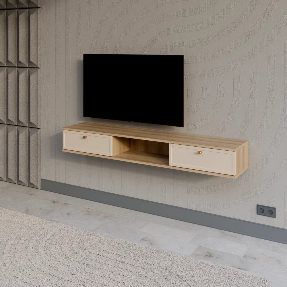 Изображение товара Тумба под телевизор KONSENSA Амьен 150x20x30 см из ЛДСП бежевый стиль классика