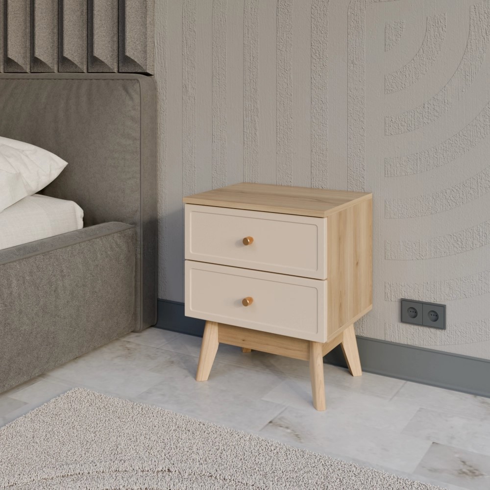 Изображение товара Тумба прикроватная 2 ящика KONSENSA Лион Амьен 45x54x35 см бежевый ЛДСП