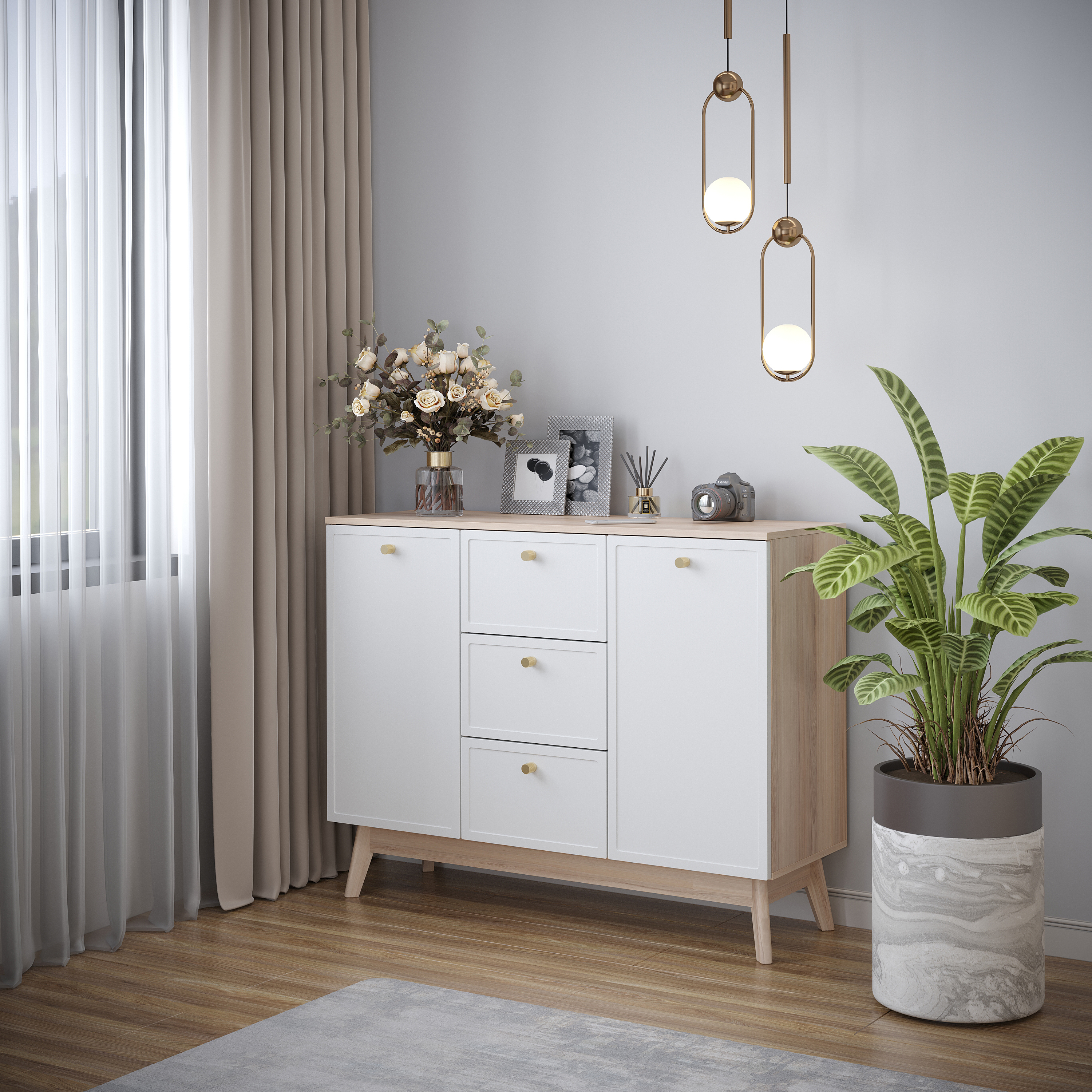 Изображение товара Комод KONSENSA Амьен 3 ящика 120х94х41.7 см ЛДСП белый коричневый стиль классика