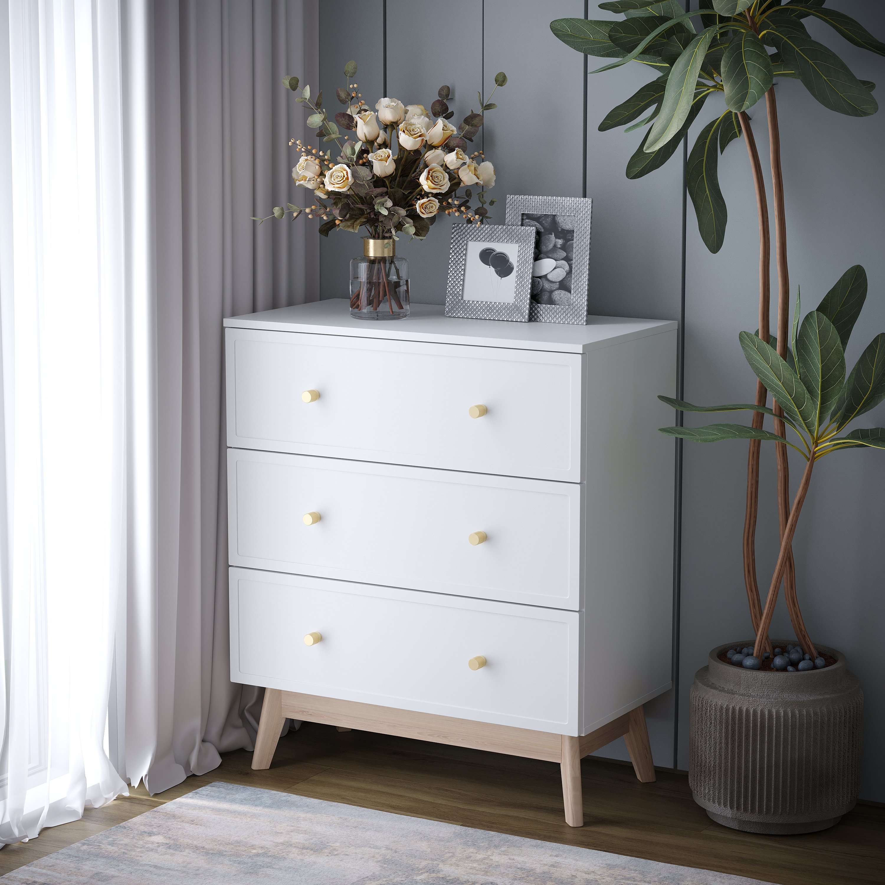 Изображение товара Комод KONSENSA Амьен 3 ящика белый 80x94x41.7 см ЛДСП стиль классика