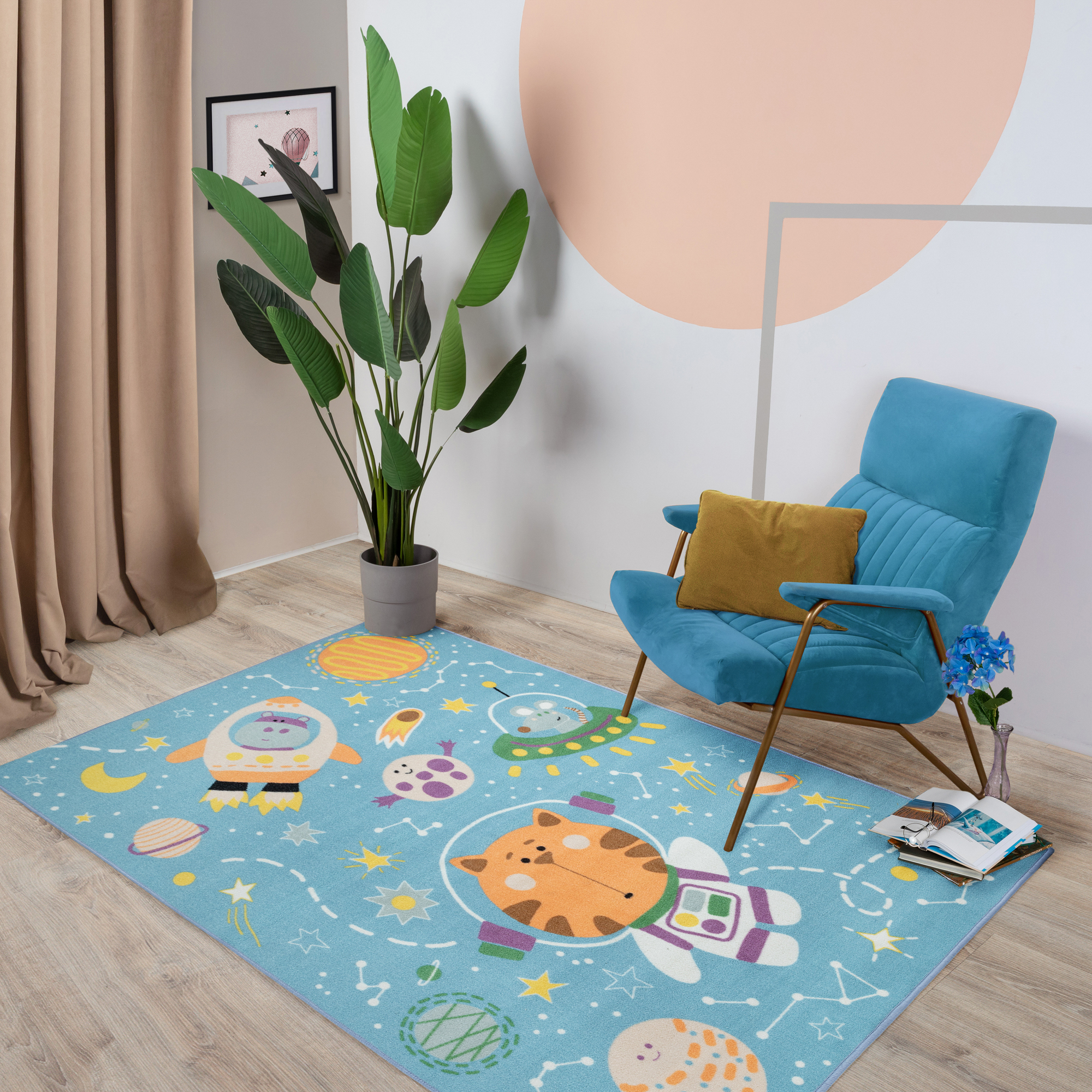 Изображение товара Детский ковер Бэби Космонавт 100x150 см разноцветный для детской комнаты