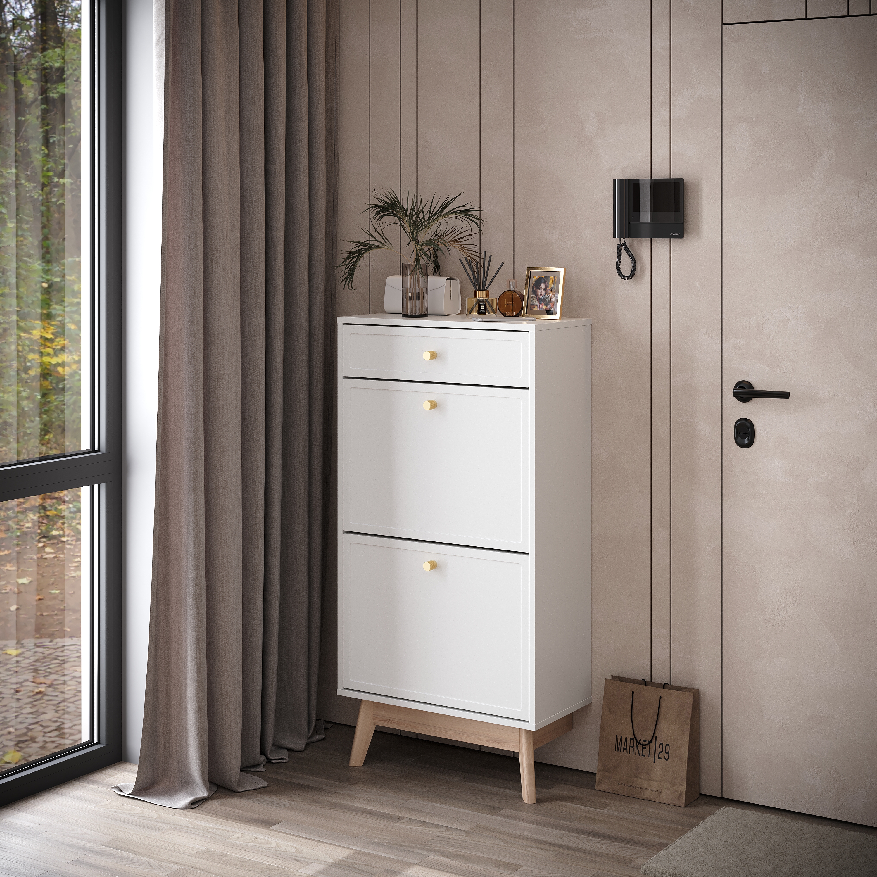 Изображение товара Обувница KONSENSA Амьен 60x120x30 см белый МДФ+пленка 1 ящик мебель для прихожей