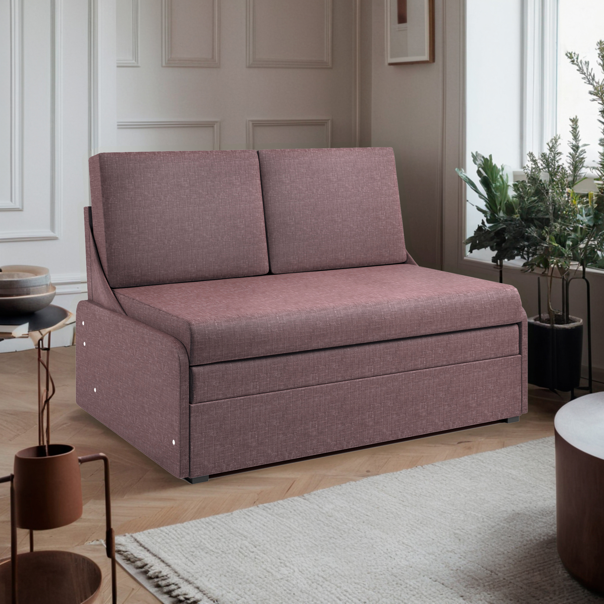 Изображение товара Диван раскладной Гамма Уют-2 128x85x85 см рогожка цвет латте с ящиком