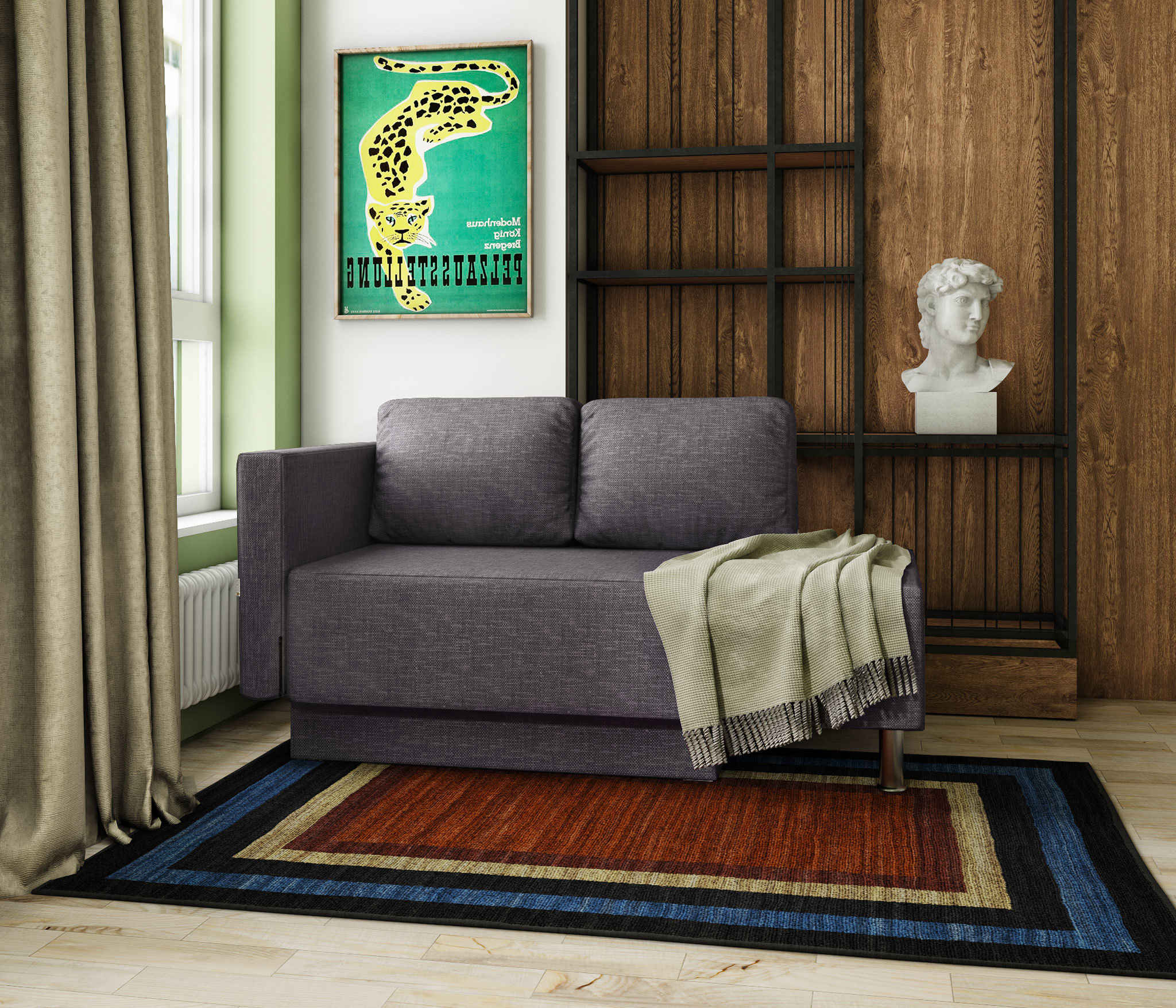 Изображение товара Кушетка Гамма Леон левый 155x76 см рогожка серый угловая с ящиком