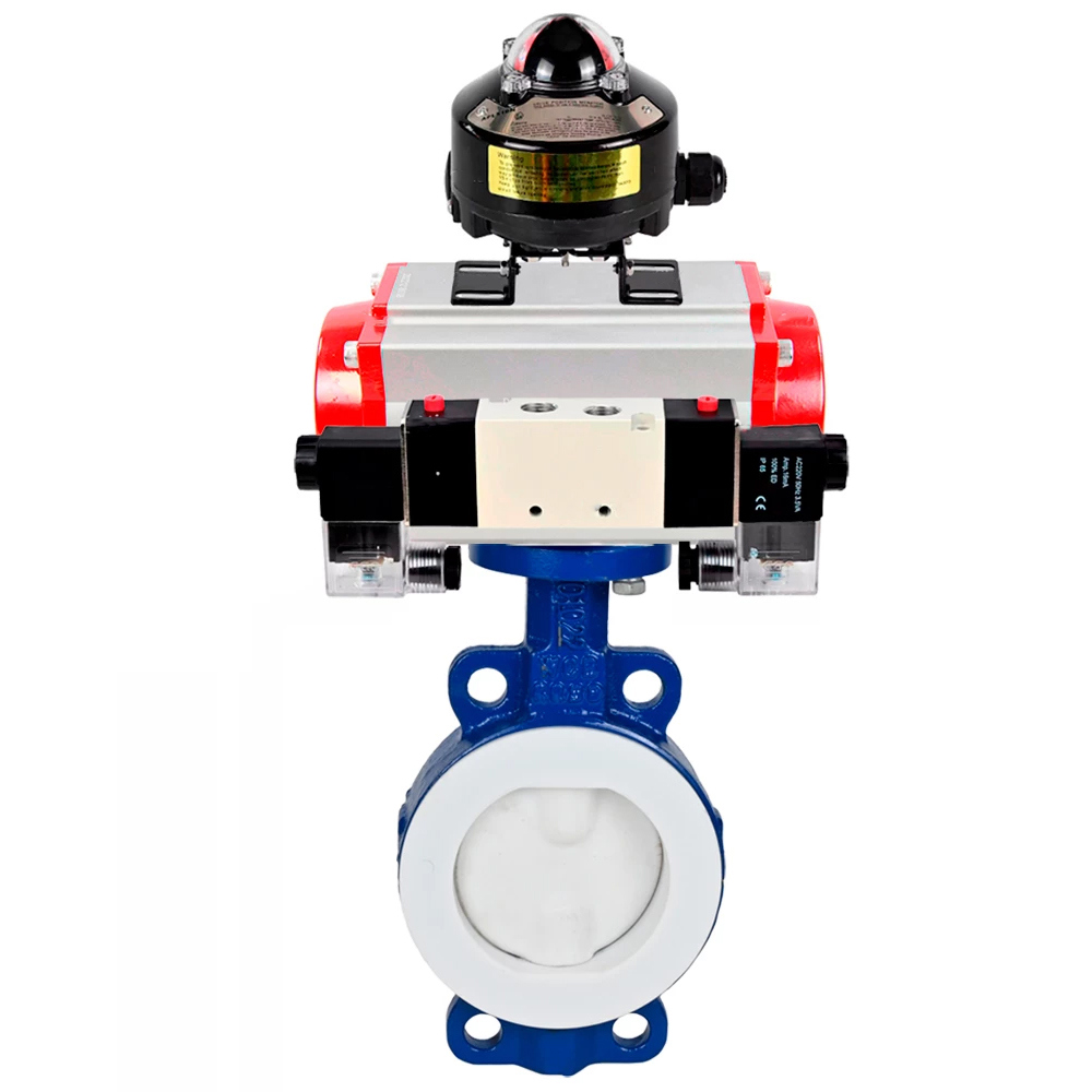 Изображение товара Затвор дисковый поворотный DN.ru D050-59579 DN50 PN16 с пневмоприводом 220В углеродистая сталь