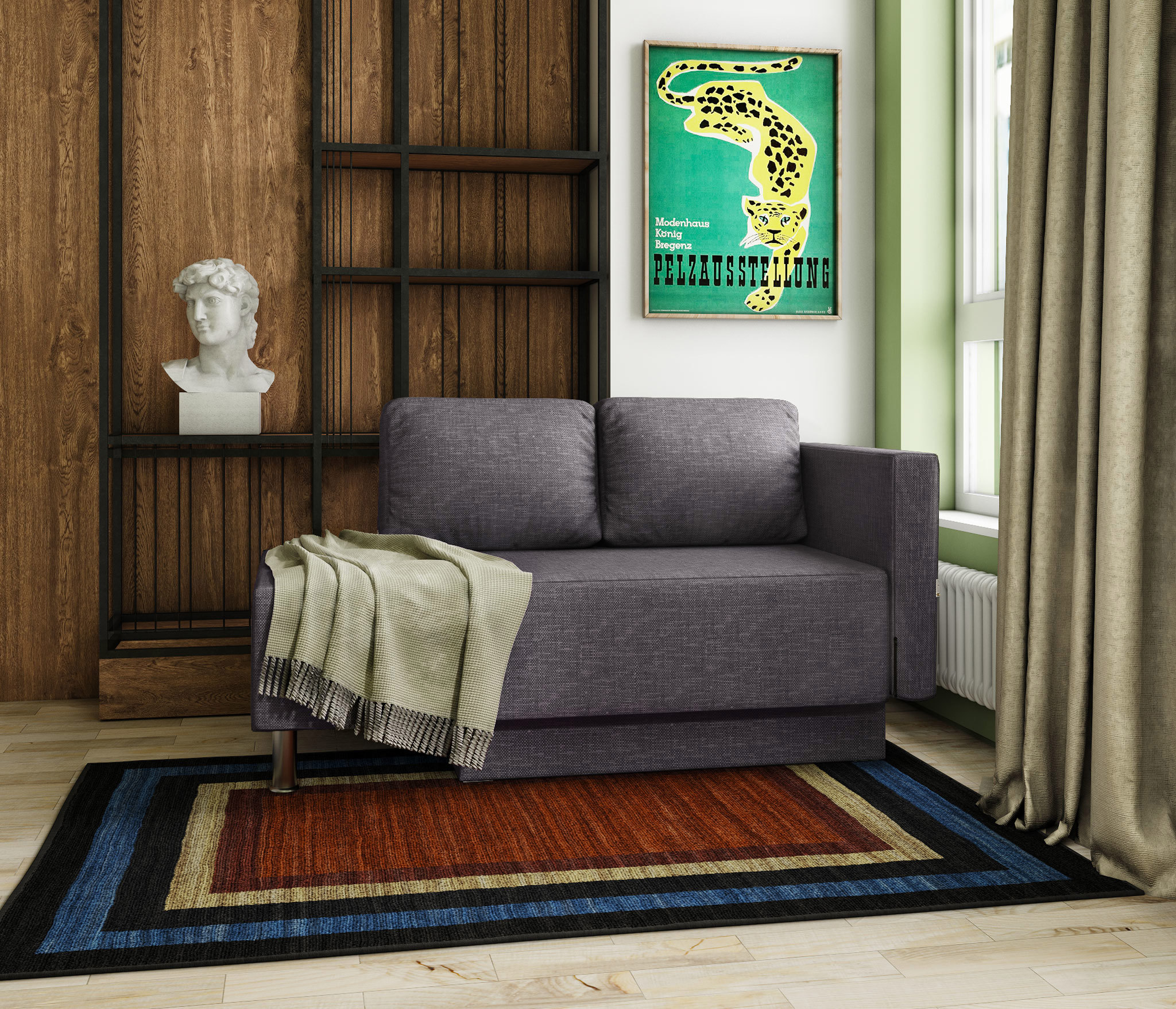 Изображение товара Кушетка Гамма Леон правый 155x79x76 см с ящиком и механизмом Еврокнижка