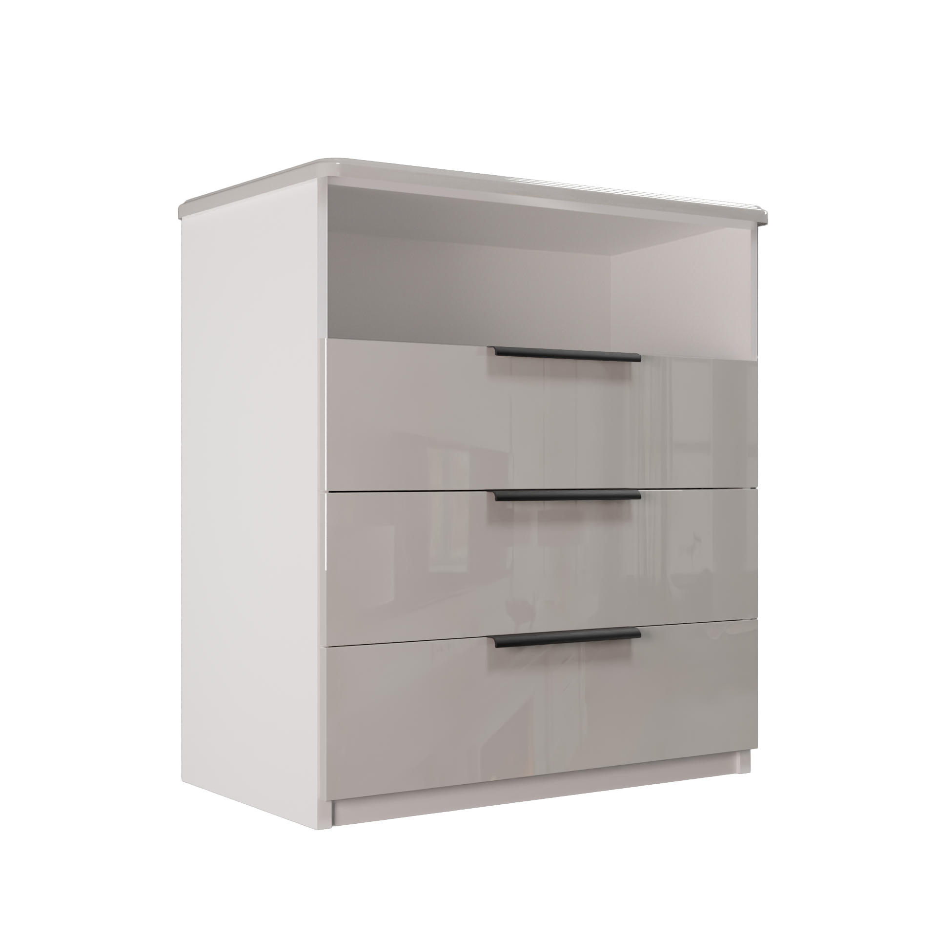 Изображение товара Комод Веста Марта профильные ручки 3 ящика 90x50x100 см ЛДСП цвет жемчуг глянец