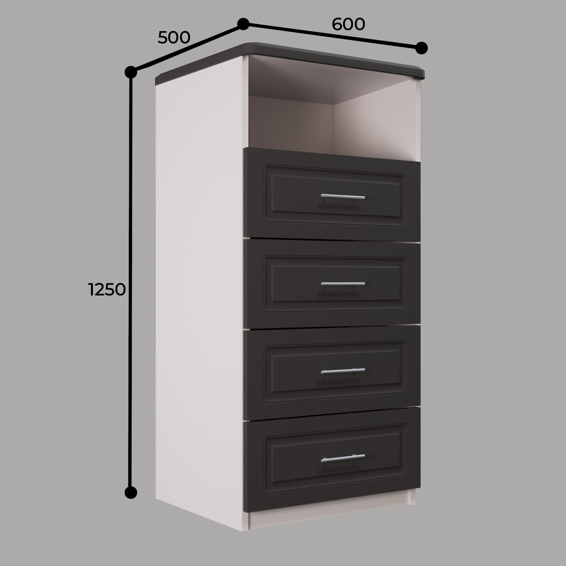 Изображение товара Комод Веста Катерина 4 ящика 60x50x122 см ЛДСП цвет графит софт