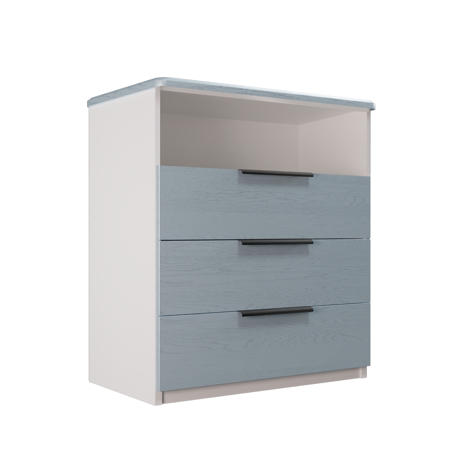 Изображение товара Комод Веста Марта профильные ручки 3 ящика 90x50x100 см ЛДСП цвет лазурное дерево