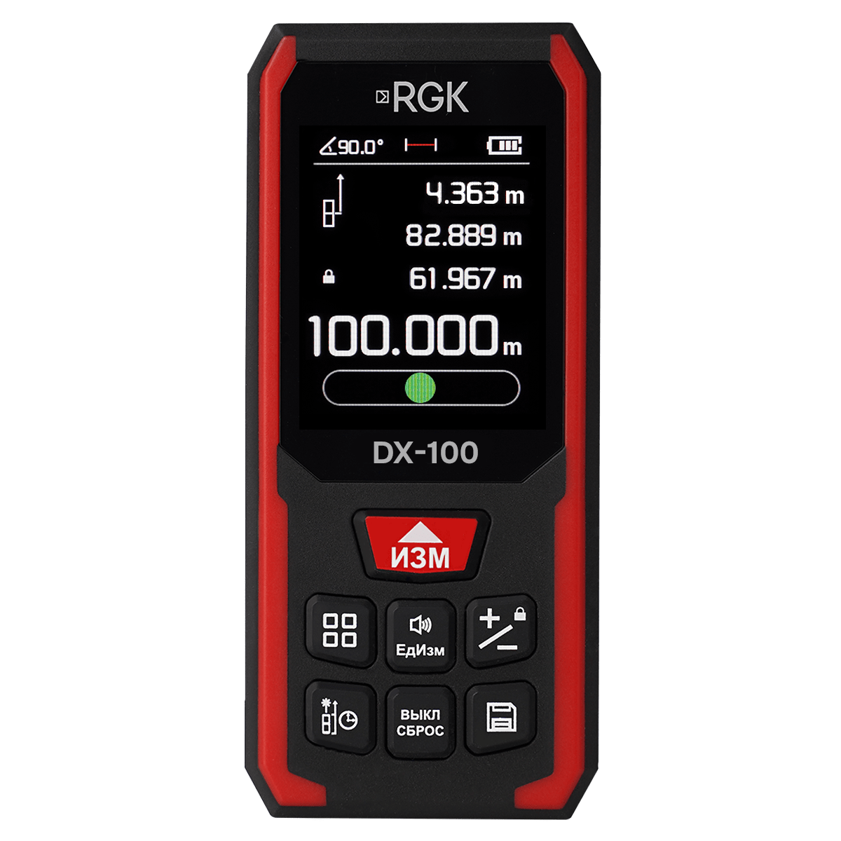 Изображение товара Лазерный дальномер RGK DX-100 с измерением до 100 м и функциями профессионального класса Изображение товара Лазерный дальномер RGK DX-100 с измерением до 100 м и функциями профессионального класса