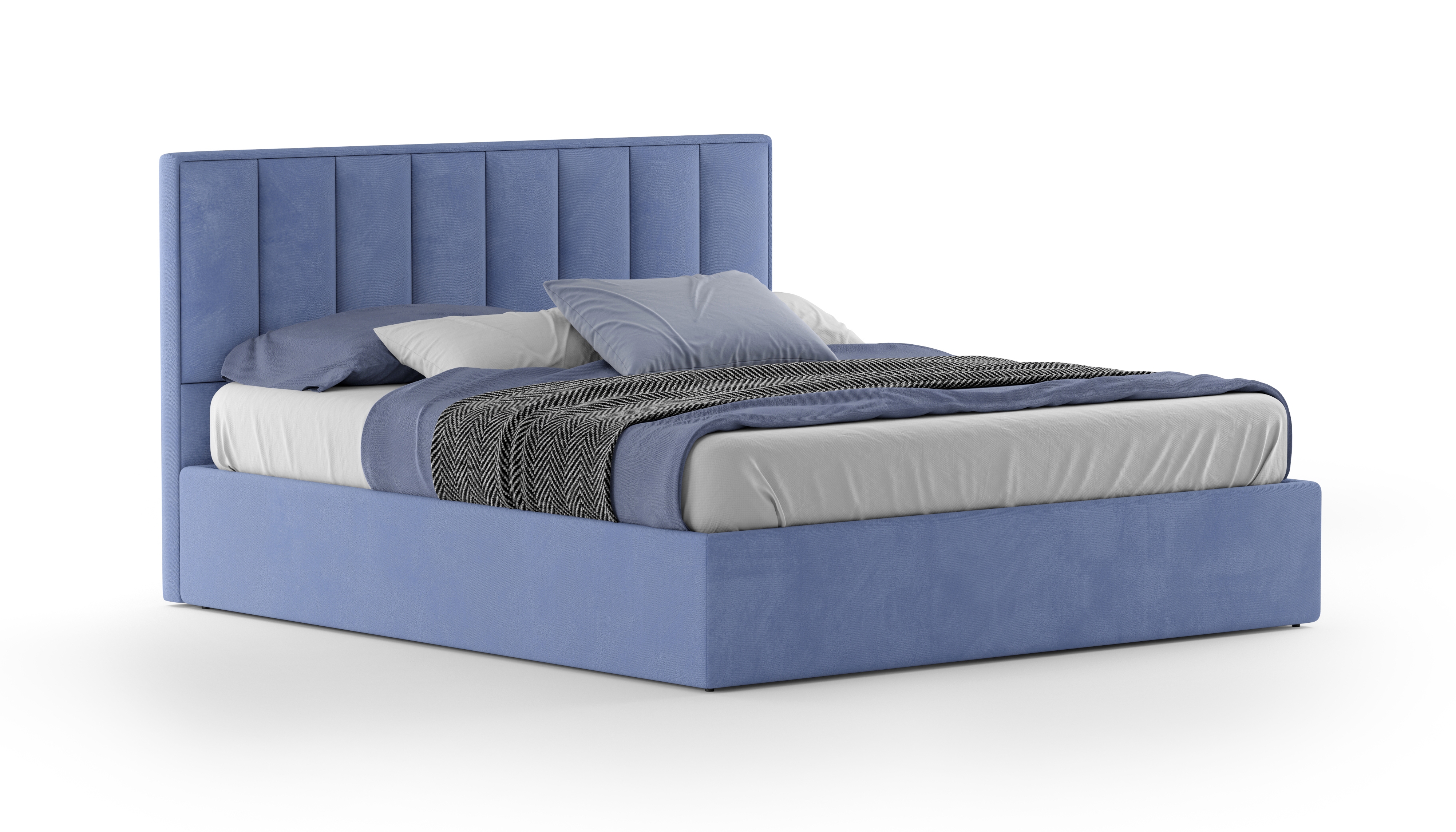 Изображение товара Кровать Mebelroom Клер 200x200 с ящиком и подъемным механизмом, синий велюр
