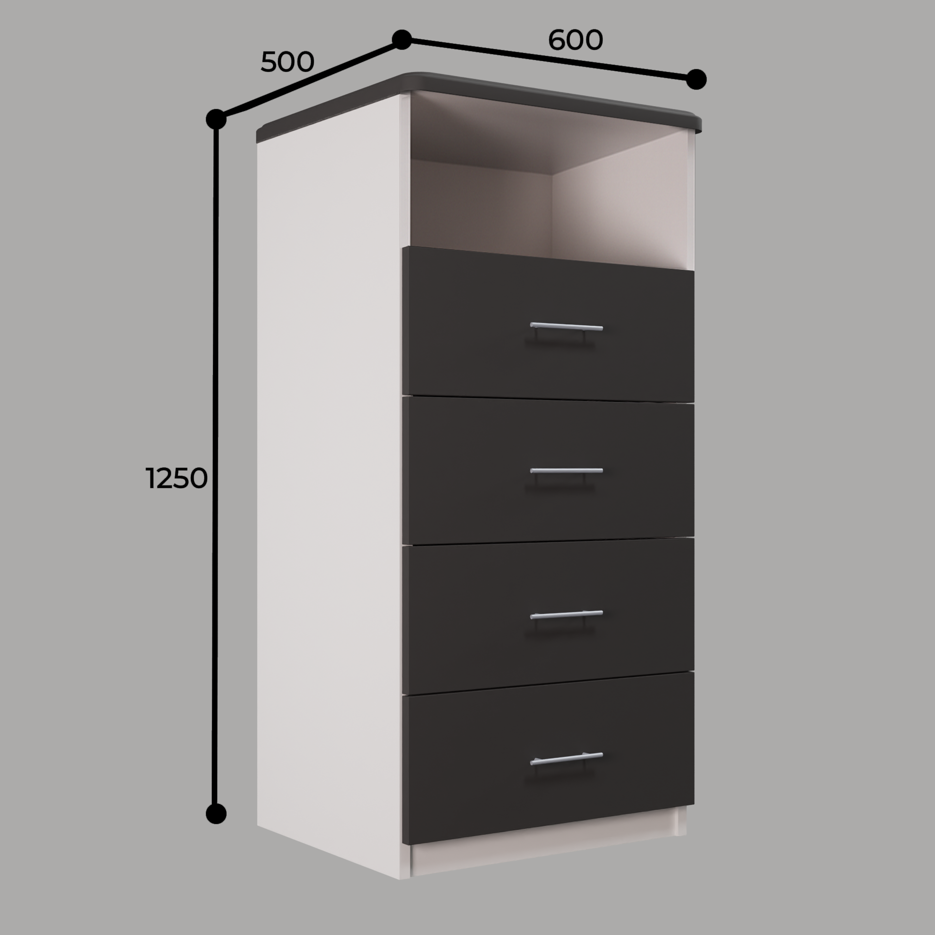 Изображение товара Комод Веста Марта 4 ящика 60x50x122 см ЛДСП цвет графит софт