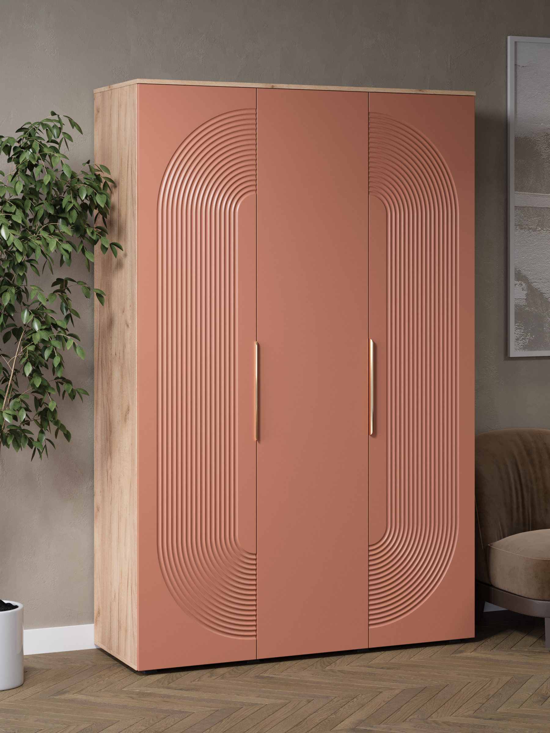 Изображение товара Шкаф распашной Диван Не Мебель Ингрия Luxe с 3 дверями 137x212x50 см ЛДСП цвет терракотовый