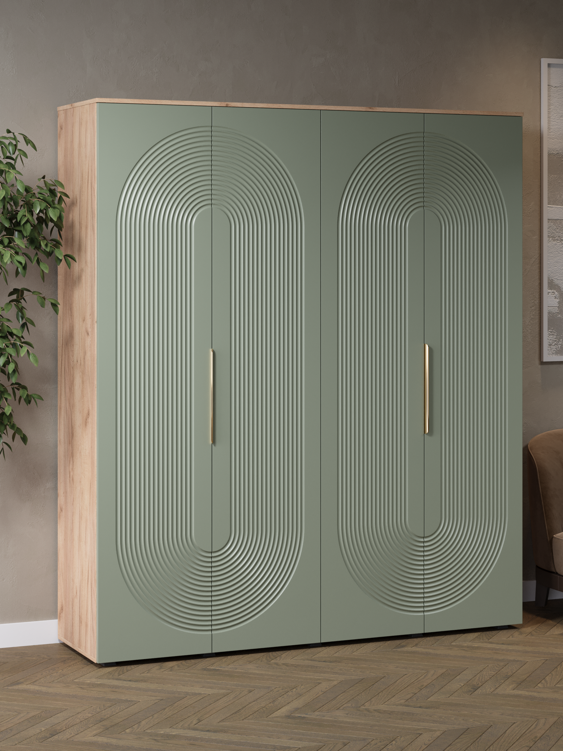 Изображение товара Шкаф распашной Диван Не Мебель Ингрия Luxe с 4 дверями 183x212x50 см ЛДСП цвет эвкалиптовый