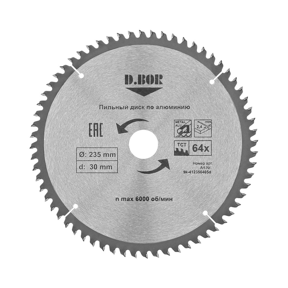 Изображение товара Диск пильный D.BOR 9k-412306405d 64T 230x30x1.8 мм с TCG