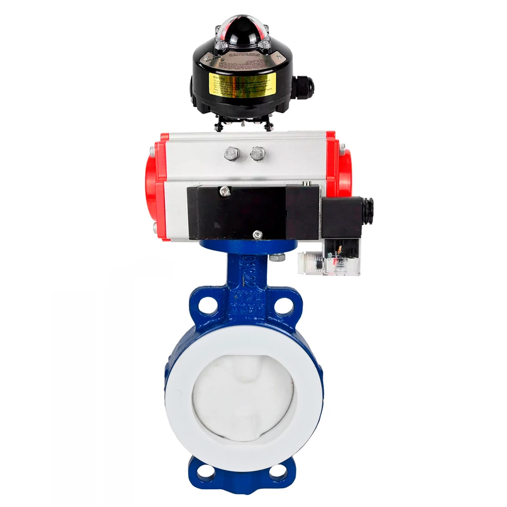 Изображение товара Затвор дисковый DN200 PN16 с пневмоприводом 220В DN.RU