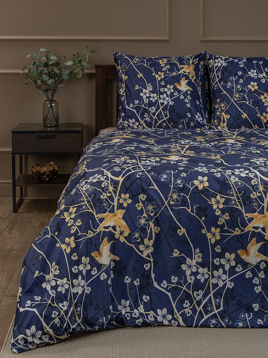 Комплект постельного белья Amore Mio Делигт евро полисатин синий