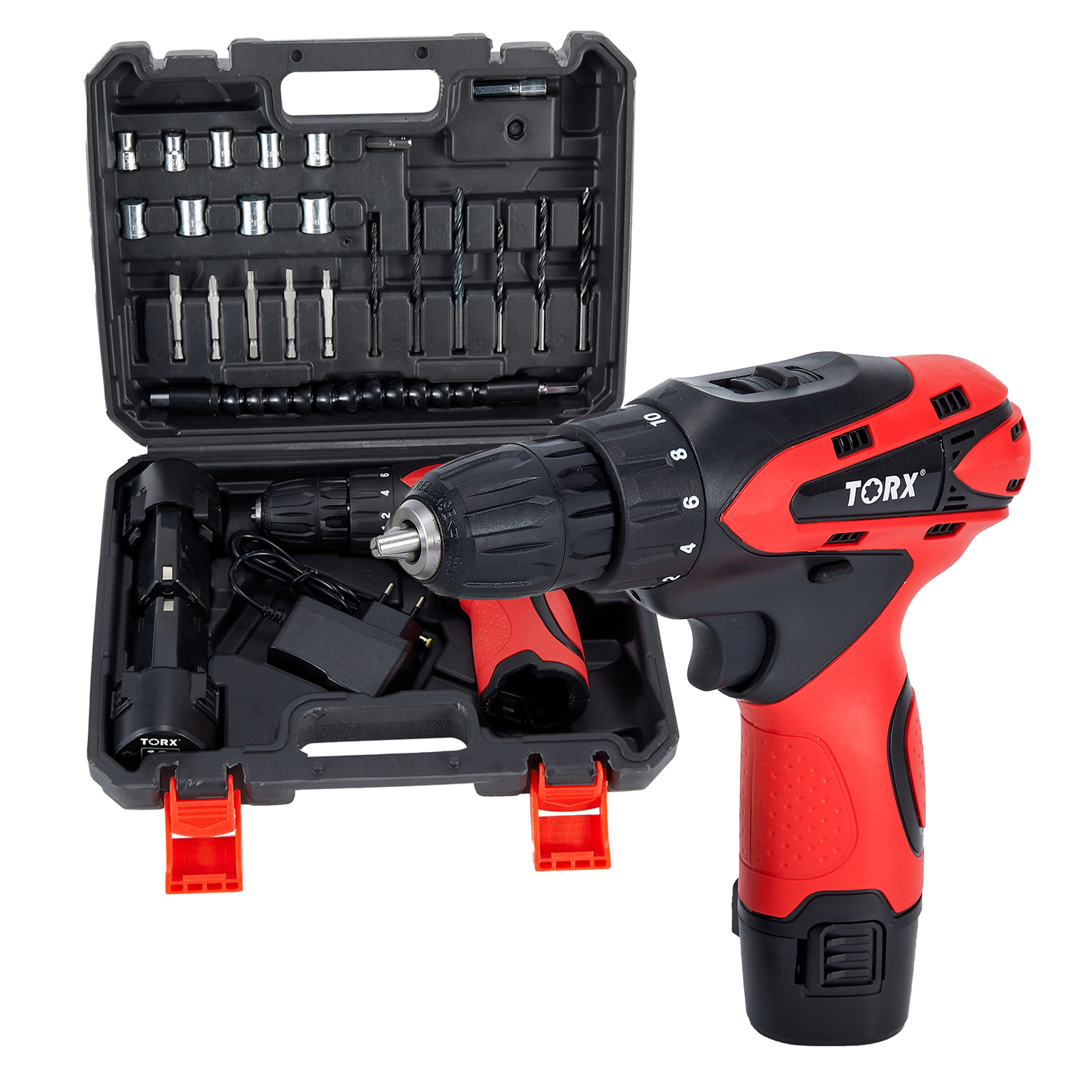 Изображение товара Аккумуляторная дрель-шуруповерт Torx CD-12ACC 21В 25Нм кейс комплект Изображение товара Аккумуляторная дрель-шуруповерт Torx CD-12ACC 21В 25Нм кейс комплект