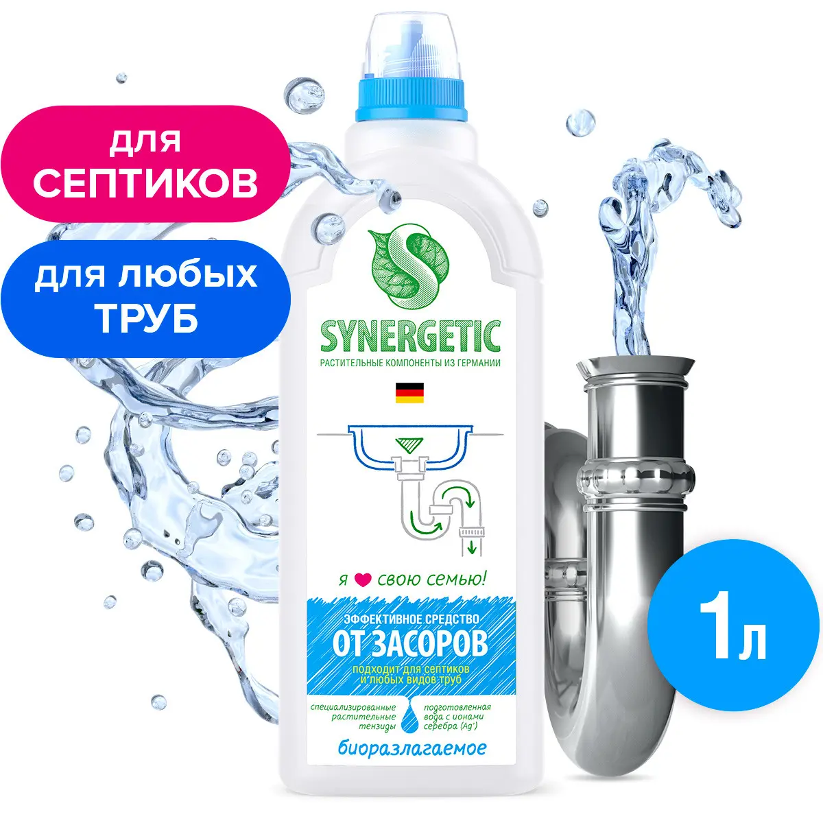 Биоразлагаемое средство от засоров Synergetic 1л - 3