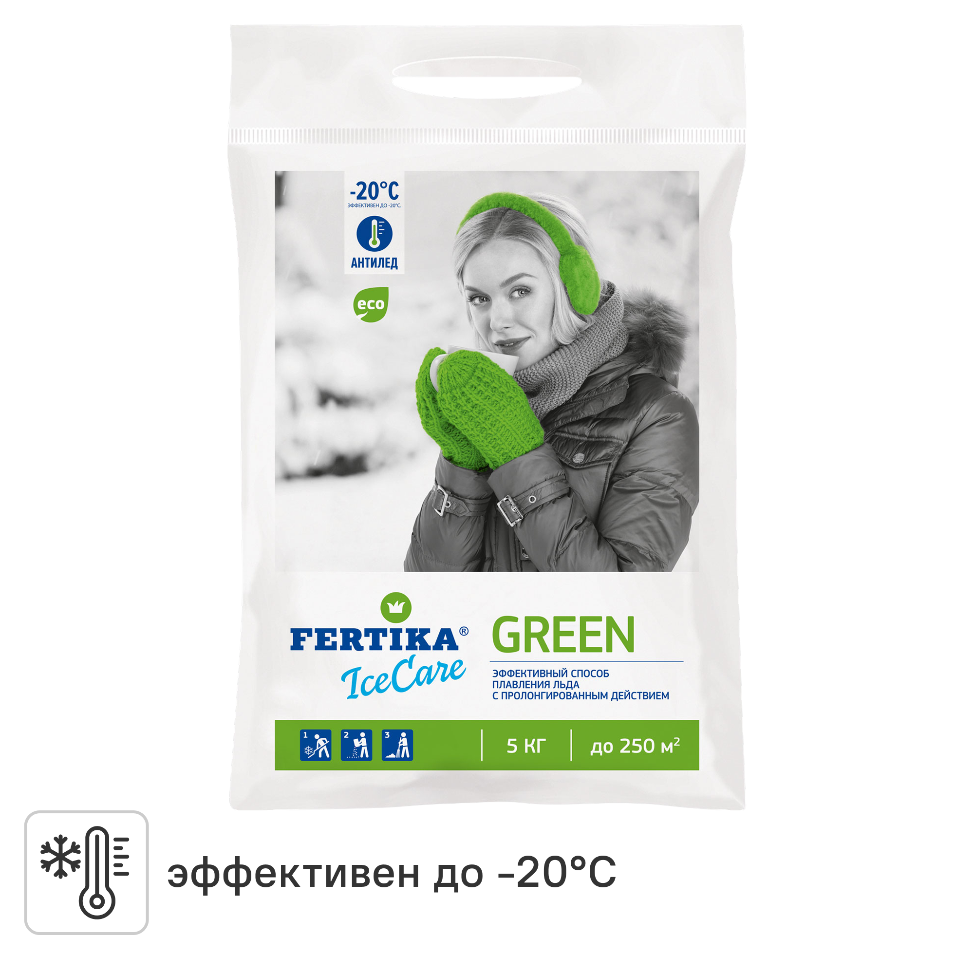 Изображение товара Противогололёдное средство Fertika Ice Care Green 5 кг для обработки тротуаров
