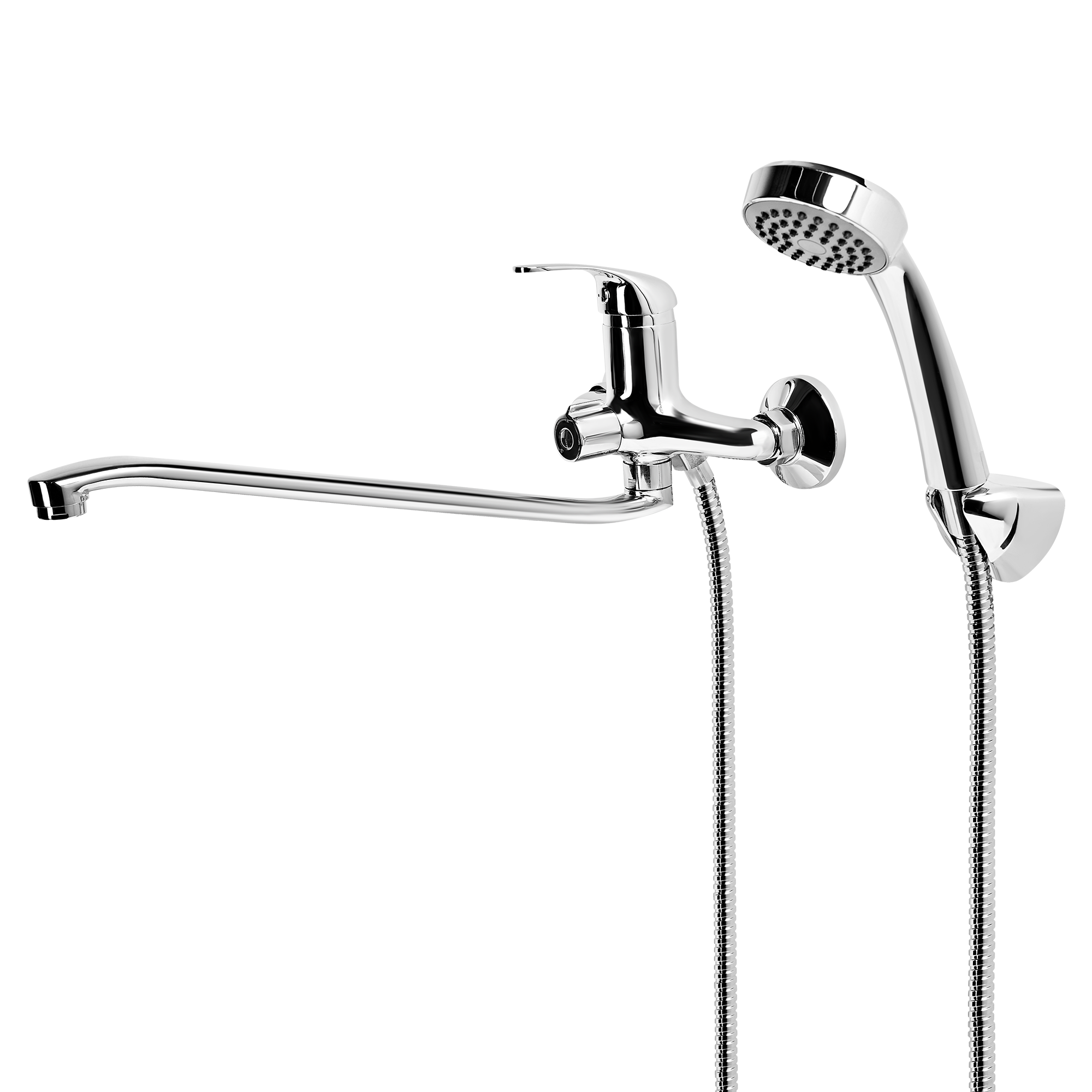 Изображение товара Современный хромированный однорычажный смеситель для ванны Konsensa Мауро 62035.011CR с лейкой и шл