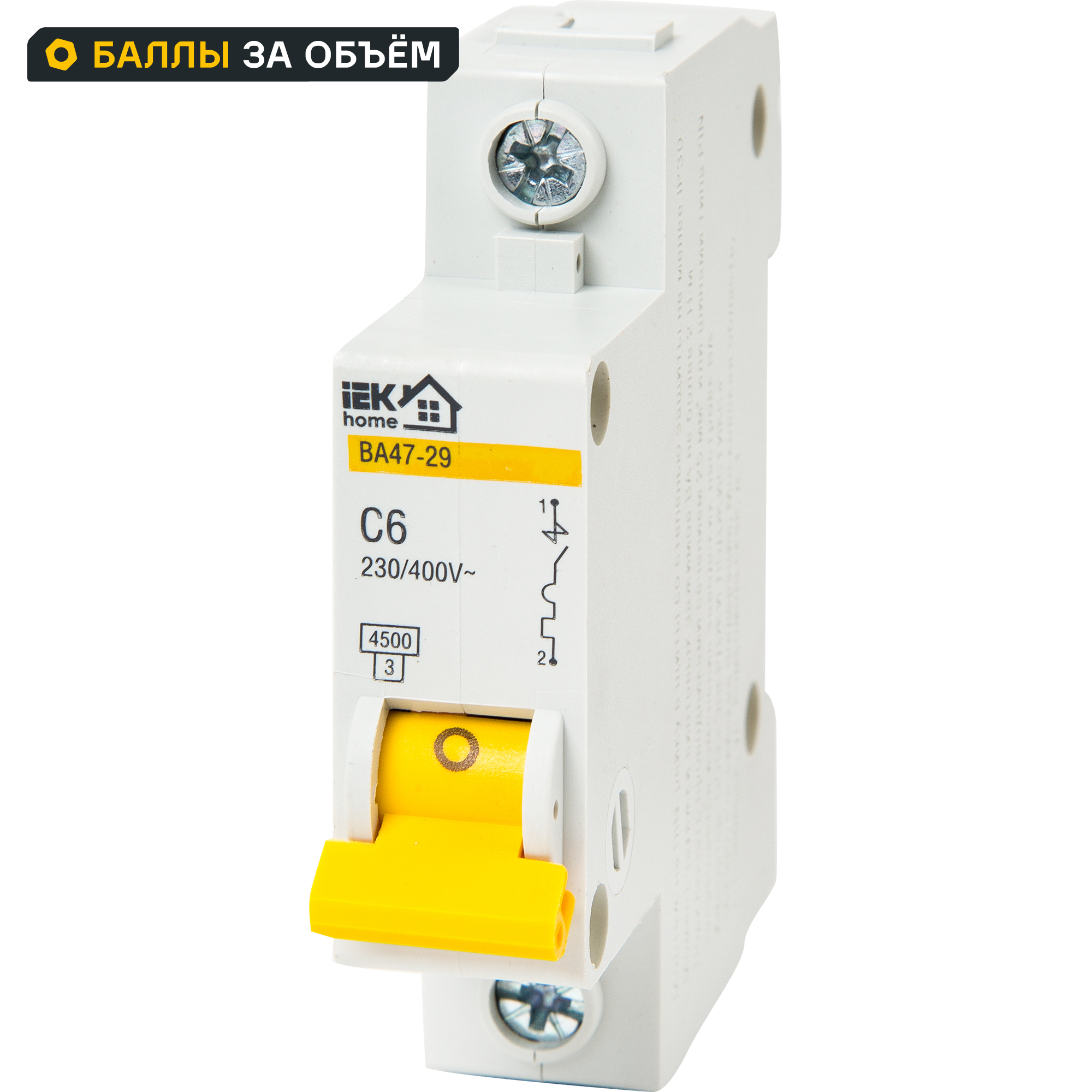 Изображение товара Автоматический выключатель IEK Home ВА47-29 6А 4,5кА IP20