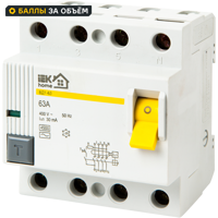 Изображение товара УЗО IEK HOME ВД1-63 4 полюса 63 А 30 мА для дома