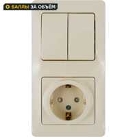 Изображение товара Встраиваемый блок выключатель с розеткой Systeme Electric Glossa 2 клавиши IP20 бежевый