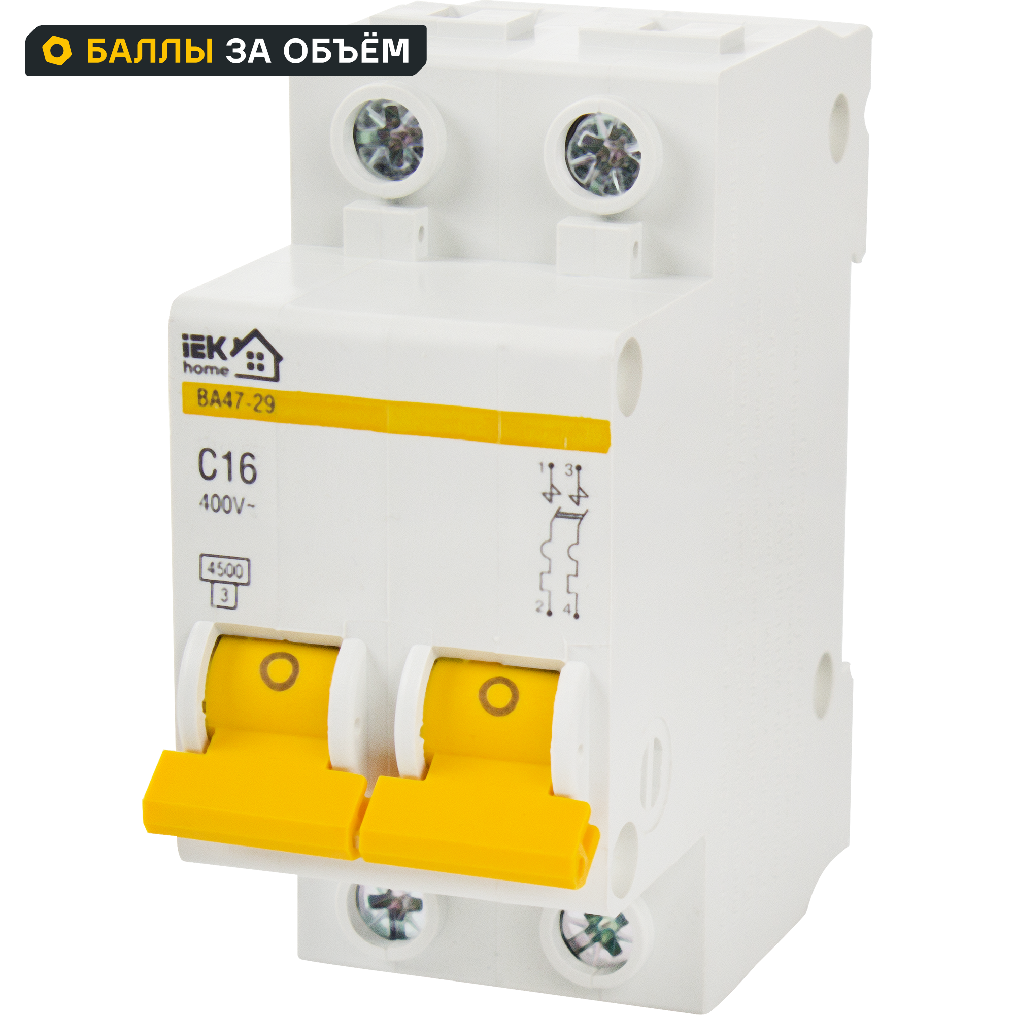 Изображение товара Автоматический выключатель IEK Home ВА47-29 2P N C16 А 4.5 кА
