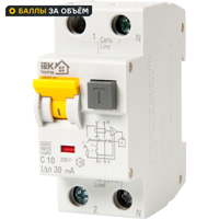Изображение товара Автоматический выключатель дифференциального тока Iek Home АВДТ-32 1P N C10 A 30 мА 6 кА AC MAD22-5-010-C-30