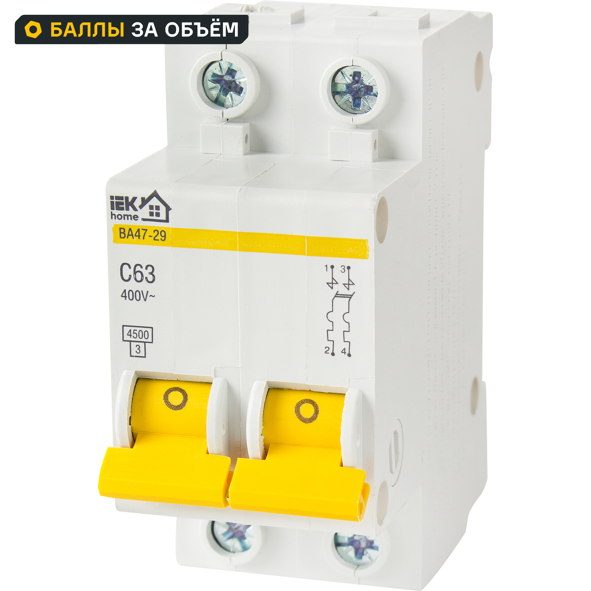 Изображение товара Автоматический выключатель IEK Home ВА47-29 2P 63А 4.5кА IP20