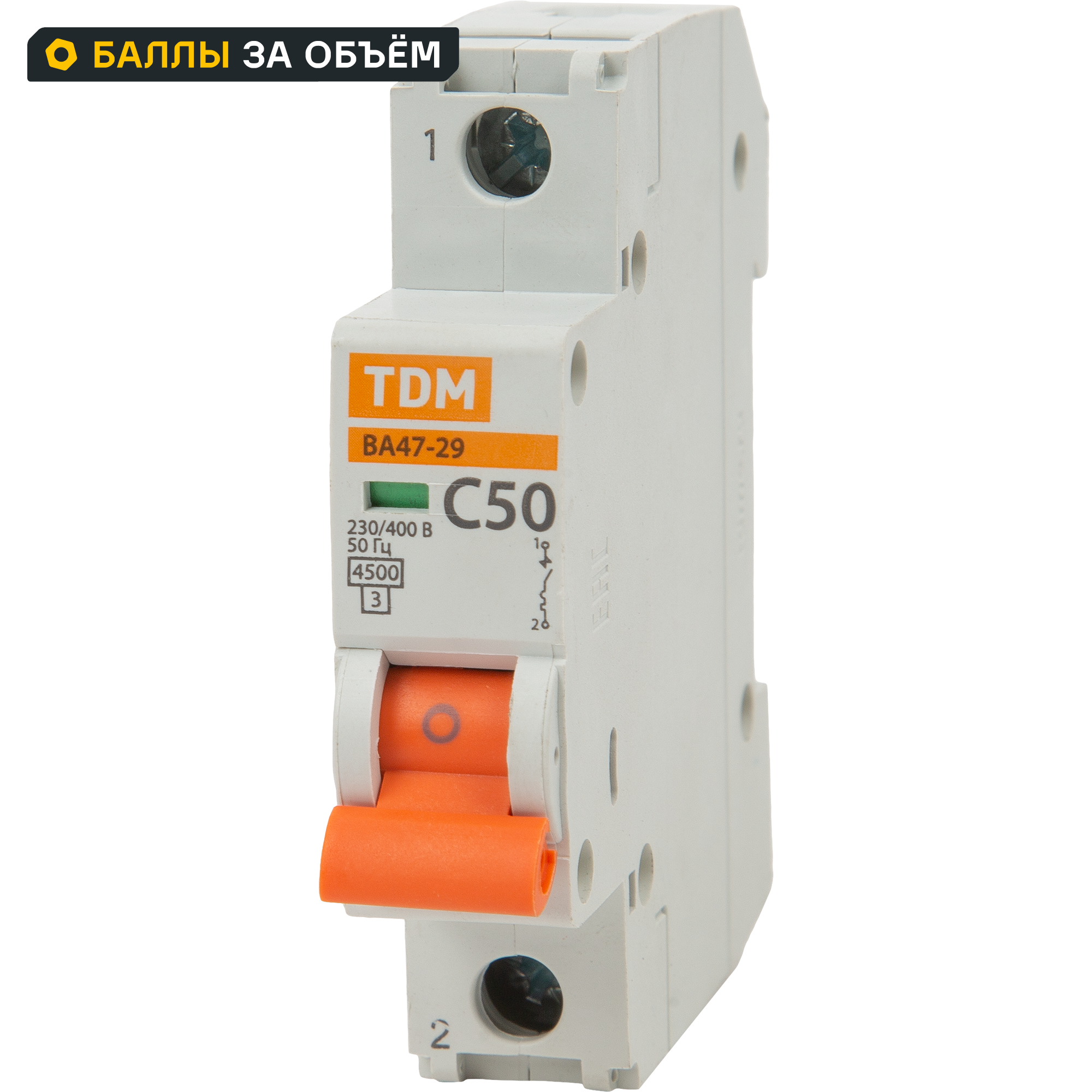 Изображение товара Автоматический выключатель TDM Electric ВА47-29 1P C50 А 4.5 кА SQ0206-0079