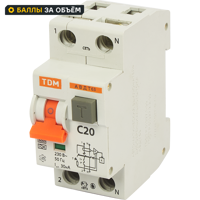 Изображение товара Дифференциальный автомат TDM Electric АВДТ-63 1P N 20А 6kA 30мА