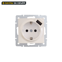 Изображение товара Встраиваемая розетка Lezard Vesna с USB, жемчуховый цвет, заземление