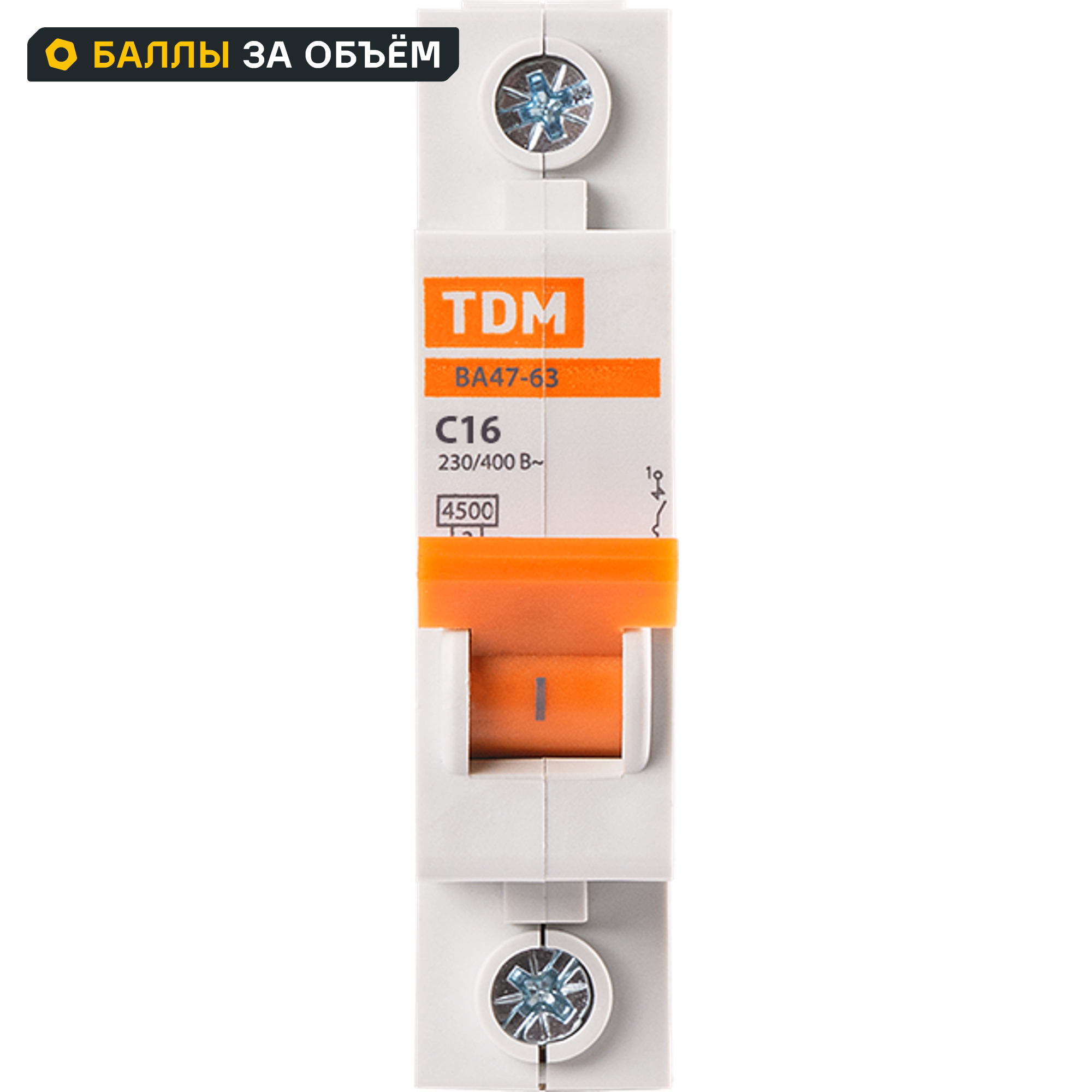 Изображение товара Автоматический выключатель TDM Electric ВА47-63 1P C16 А 4.5 кА