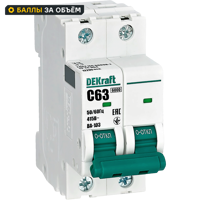 Изображение товара Автоматический выключатель Dekraft ВА-103 2P C63 А 6 кА 12295DEK