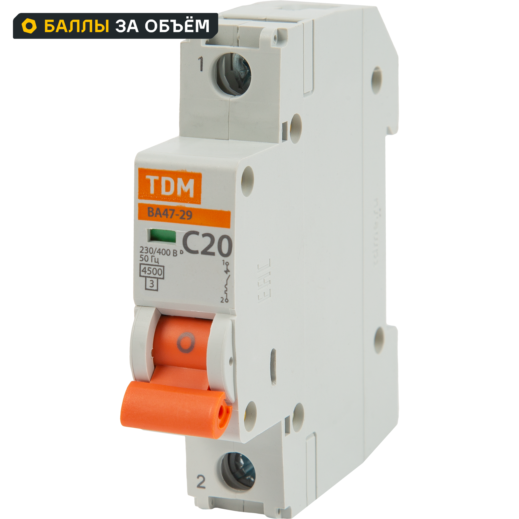 Изображение товара Автоматический выключатель TDM Electric ВА47-29 1P 20А IP20 короткое описание