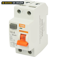 Изображение товара УЗО TDM ELECTRIC ВД1-63 2P 16A 30мА AC 4.5кА Россия
