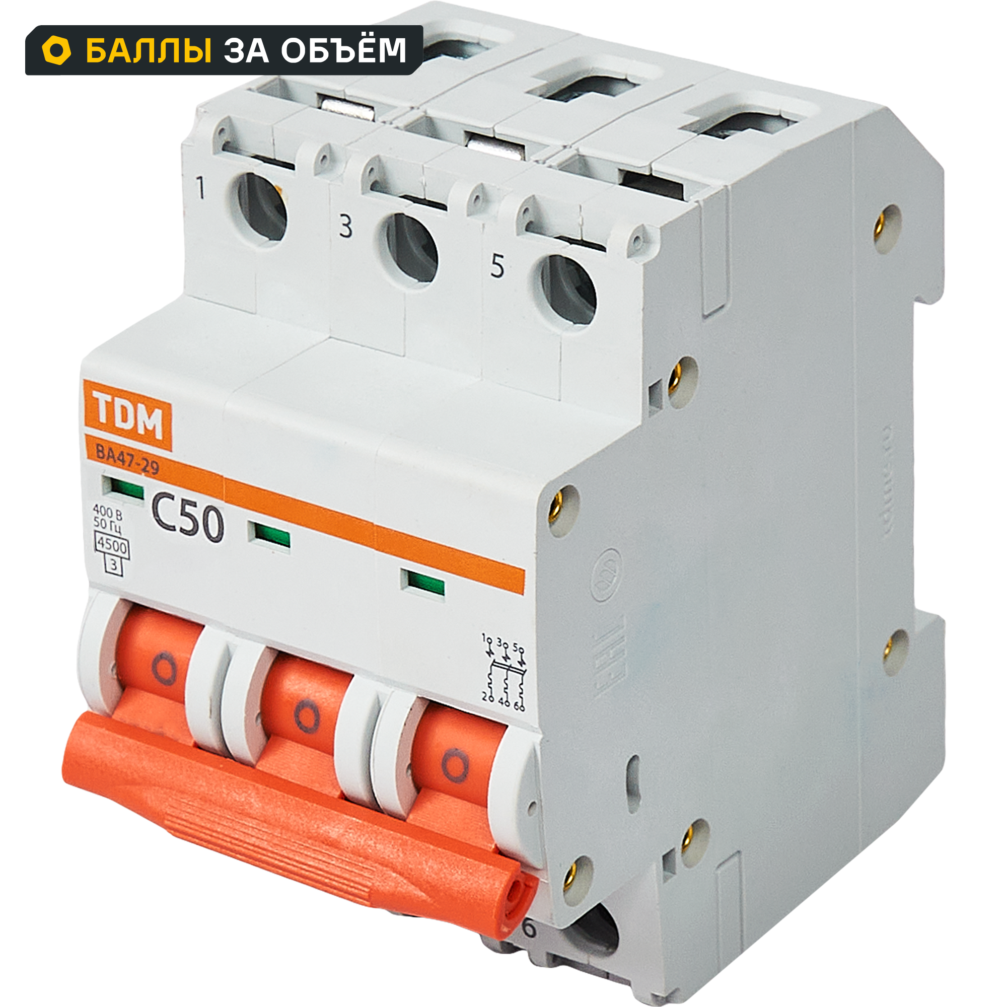 Изображение товара Автоматический выключатель TDM Electric ВА47-29 3P C50 А 4.5 кА SQ0206-0114