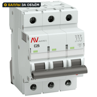 Изображение товара Автоматический выключатель EKF AV 6 3P C25 25A 6kA mcb6-3-25C-av