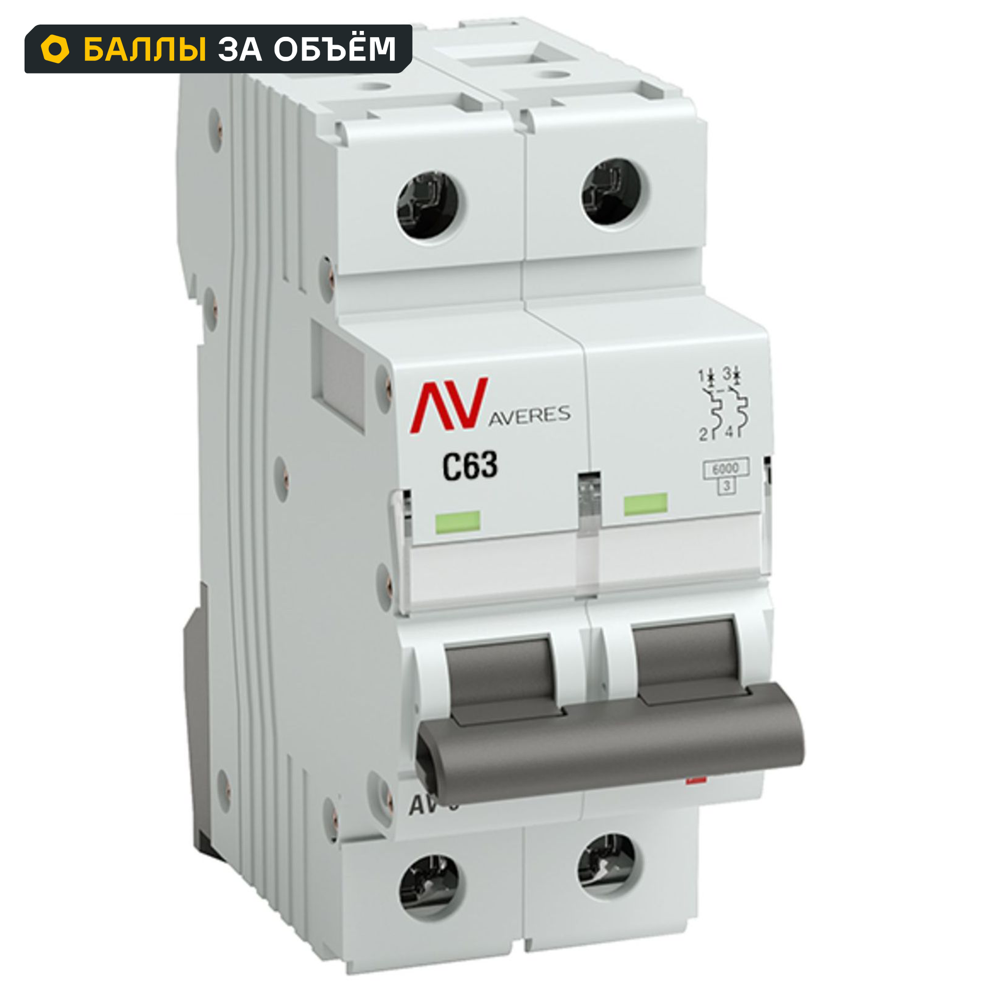 Изображение товара Автоматический выключатель EKF Averes AV-6 2P C63 А 6 кА mcb6-2-63C-av