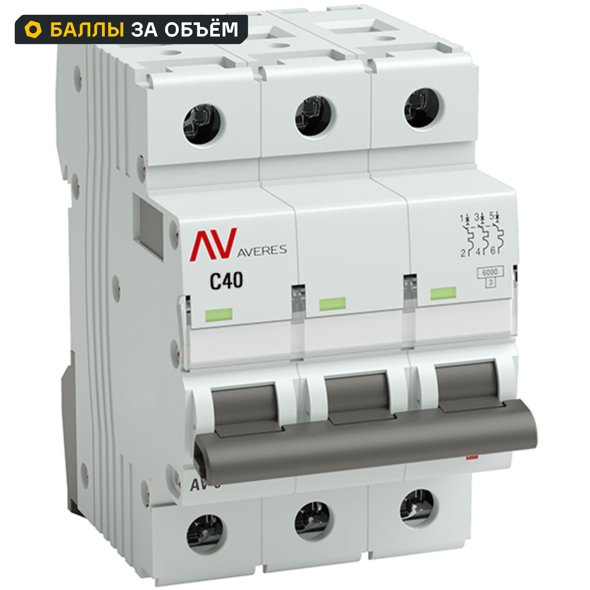 Изображение товара Автоматический выключатель EKF Averes AV 6 3P C40 6 кА