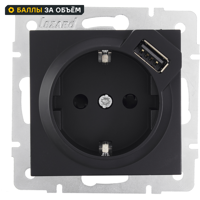 Изображение товара Розетка с USB Lezard Vesna 742-4288-181 встраиваемая черная с заземлением