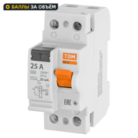 Изображение товара УЗО ВД63 2Р 25А 30мА Электронное AC 4.5кА TDM ELECTRIC