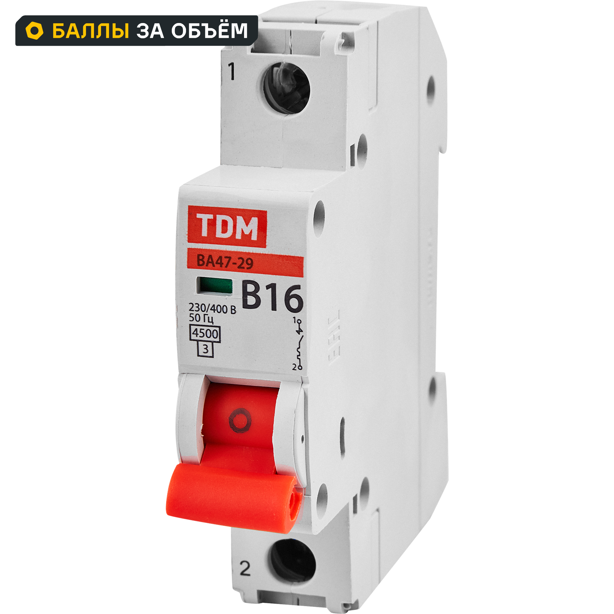 Изображение товара Автоматический выключатель TDM Electric ВА47-29 1Р B16 A 4.5 кА