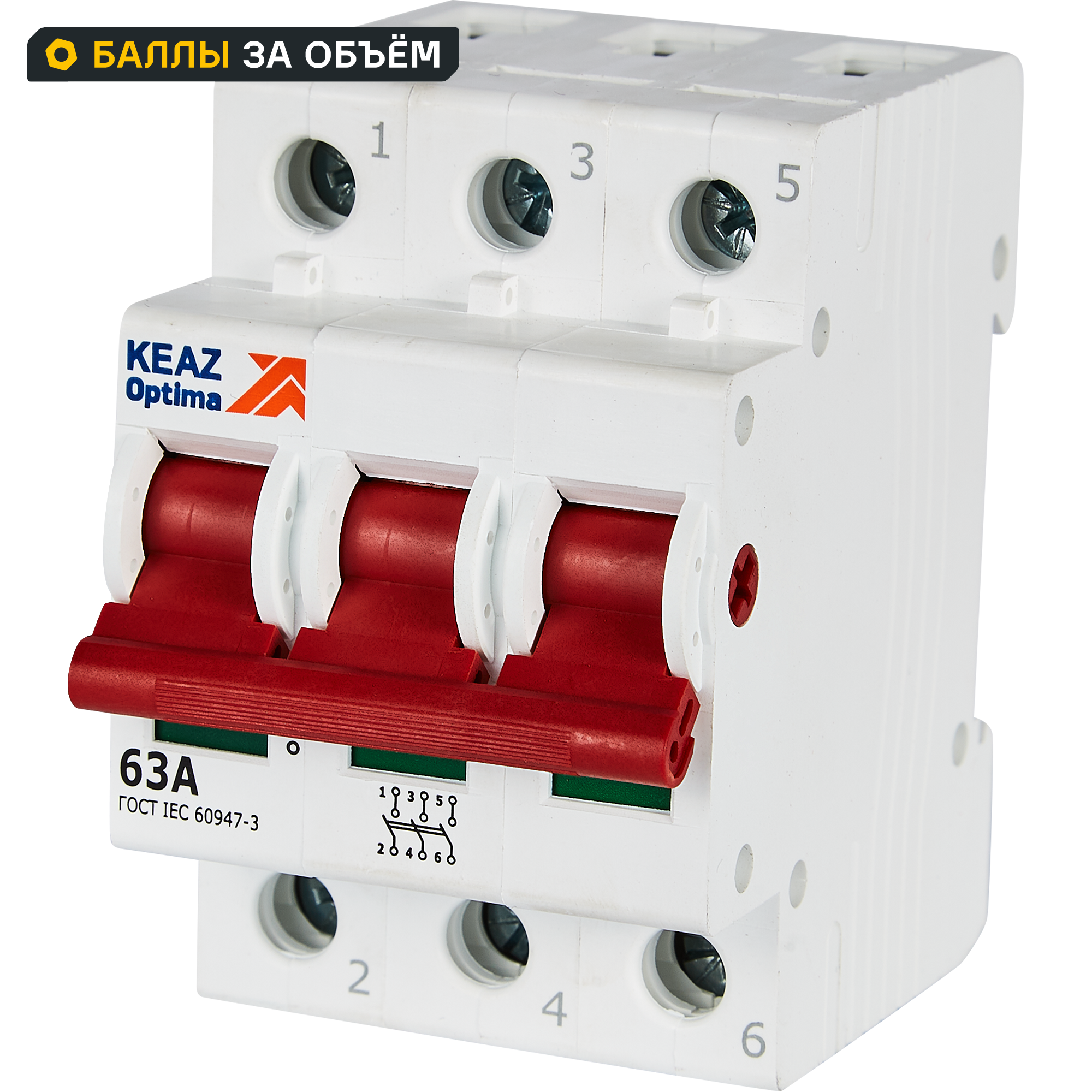 Изображение товара Автоматический выключатель КЭАЗ Opti Din ВМ63PL 3P C63 А 4.5 кА