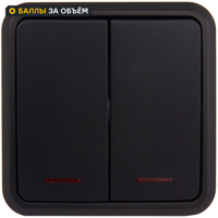 Изображение товара Выключатель накладной First 2 клавиши с подсветкой цвет черный