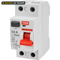 Изображение товара УЗО TDM Electric ВД1-63S 2Р 50 А 30 мА 6 кА AC
